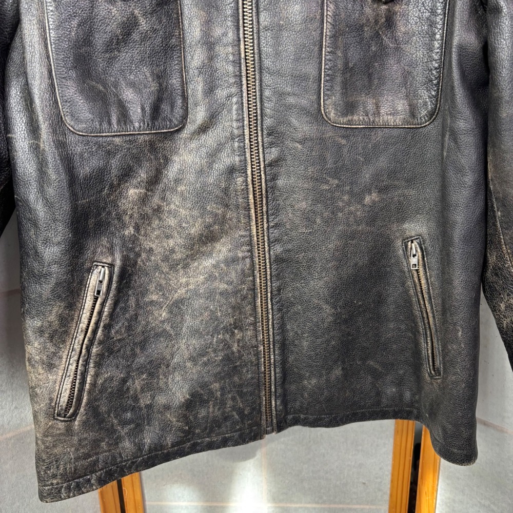 Gap Leather Jacket Xxl Black Distressed Vintage Full … - Gem